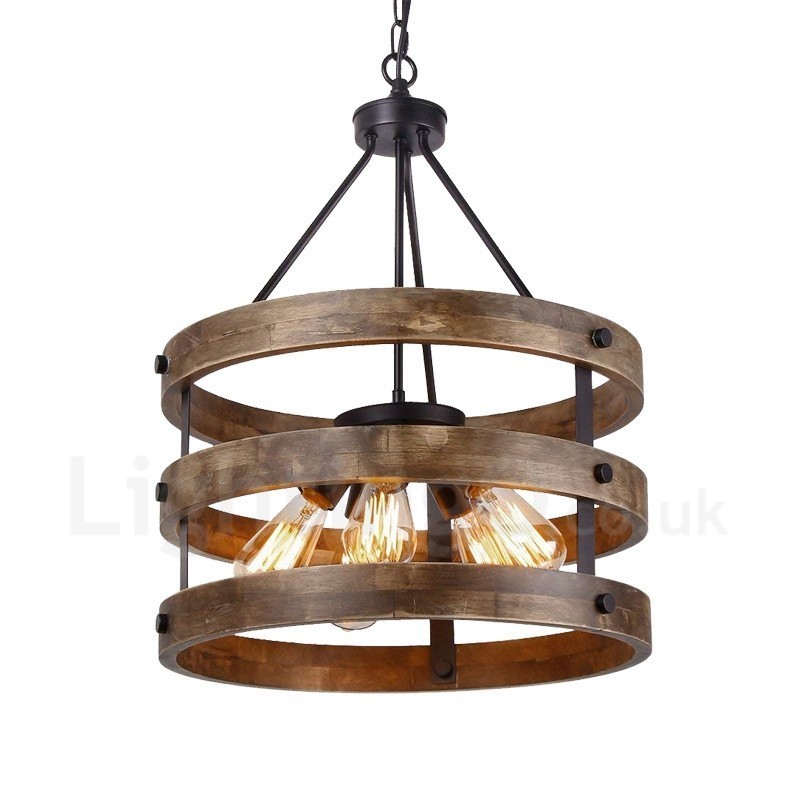 Lampadario in legno vintage a tamburo 5 luci stile industriale loft