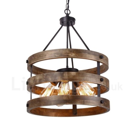 Lampadario in legno vintage a tamburo 5 luci stile industriale loft