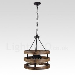 Lampadario in legno vintage a tamburo 5 luci stile industriale loft