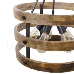 Lampadario in legno vintage a tamburo 5 luci stile industriale loft