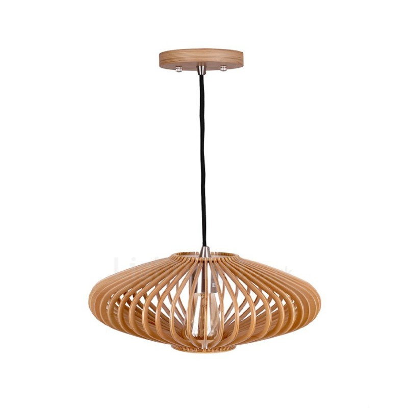 Lampadario a sospensione vintage 1 luce in legno e metallo stile industriale loft lineare