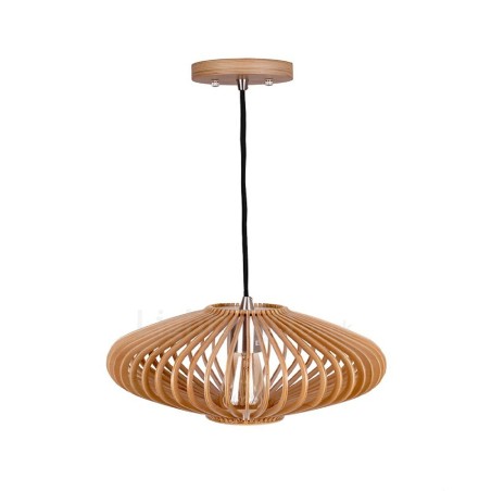 Lampadario a sospensione vintage 1 luce in legno e metallo stile industriale loft lineare