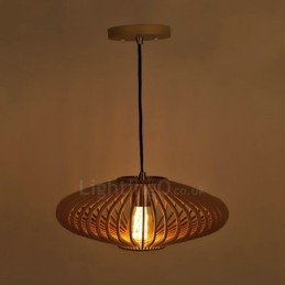 Lampadario a sospensione vintage 1 luce in legno e metallo stile industriale loft lineare