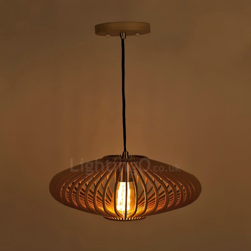 Lampadario a sospensione vintage 1 luce in legno e metallo stile industriale loft lineare