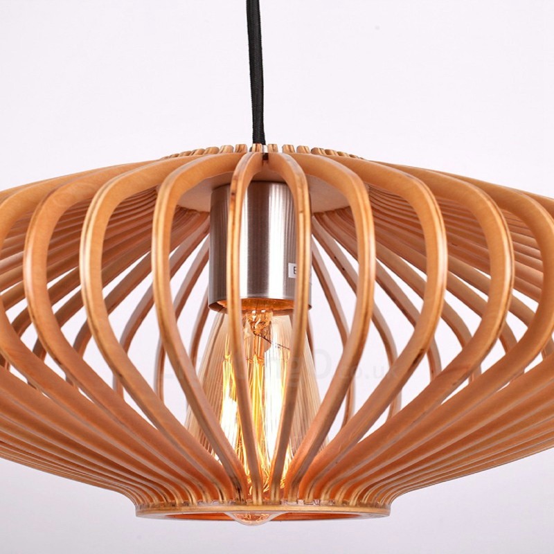 Lampadario a sospensione vintage 1 luce in legno e metallo stile industriale loft lineare