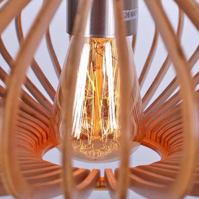Lampadario a sospensione vintage 1 luce in legno e metallo stile industriale loft lineare