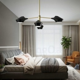 Lampadario lineare retrò a 2 livelli, 4 luci, paralumi in acrilico, nero/oro