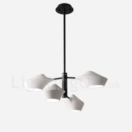 Lampadario lineare retrò a 2 livelli, 4 luci, paralumi in acrilico, nero/oro