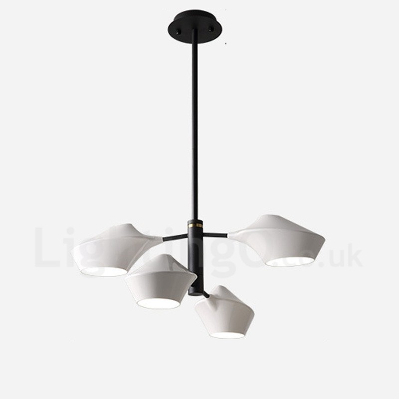 Lampadario lineare retrò a 2 livelli, 4 luci, paralumi in acrilico, nero/oro