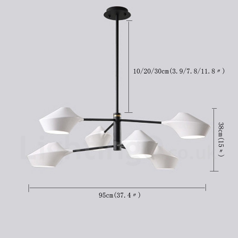 Lampadario lineare retrò multicolore a 2 livelli, 6 luci, paralumi in acrilico, per esterni, garage