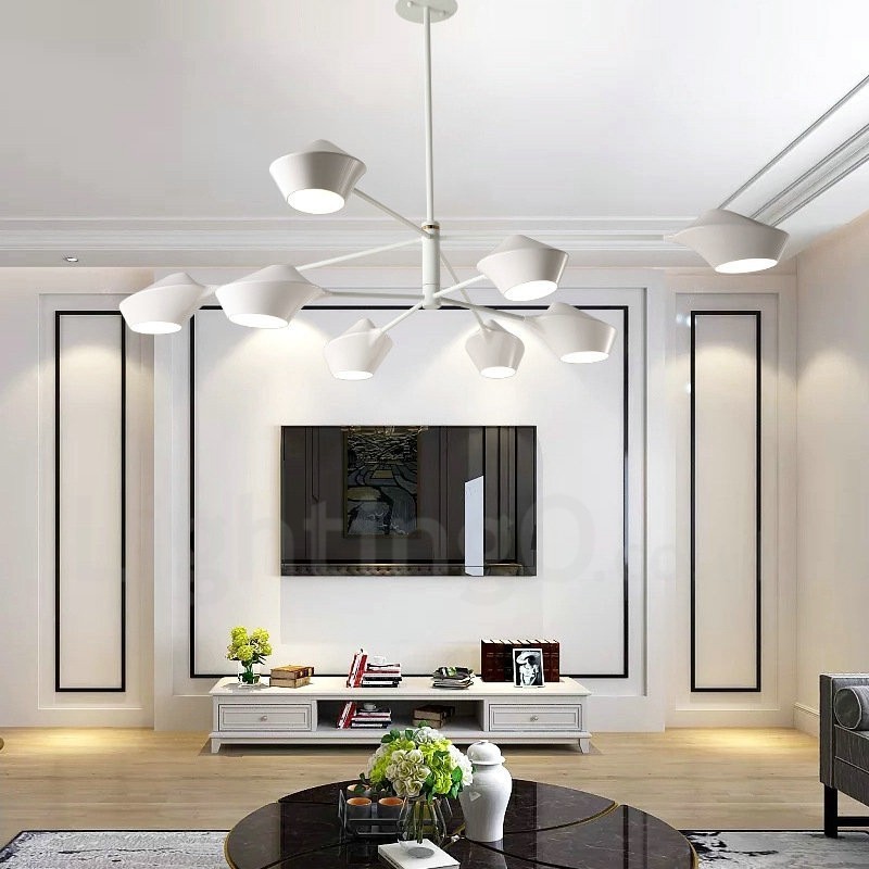 Lampadario retrò lineare a 2 livelli, 8 luci, paralumi in acrilico, nero e oro, per esterni e garage