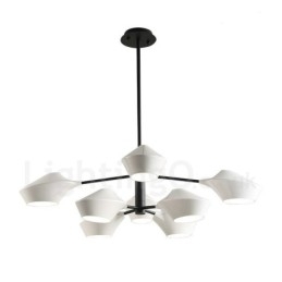 Lampadario retrò lineare a 2 livelli, 8 luci, paralumi in acrilico, nero e oro, per esterni e garage