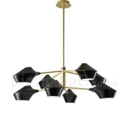 Lampadario retrò lineare a 2 livelli, 8 luci, paralumi in acrilico, nero e oro, per esterni e garage