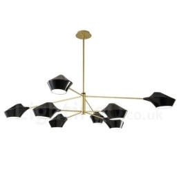 Lampadario retrò lineare a 2 livelli, 8 luci, paralumi in acrilico, nero e oro, per esterni e garage