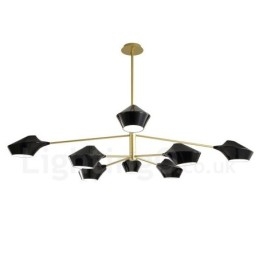 Lampadario retrò lineare a 2 livelli, 8 luci, paralumi in acrilico, nero e oro, per esterni e garage