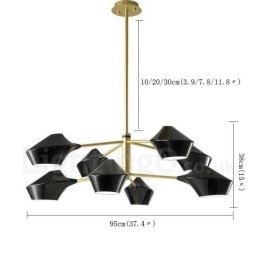 Lampadario retrò lineare a 2 livelli, 8 luci, paralumi in acrilico, nero e oro, per esterni e garage