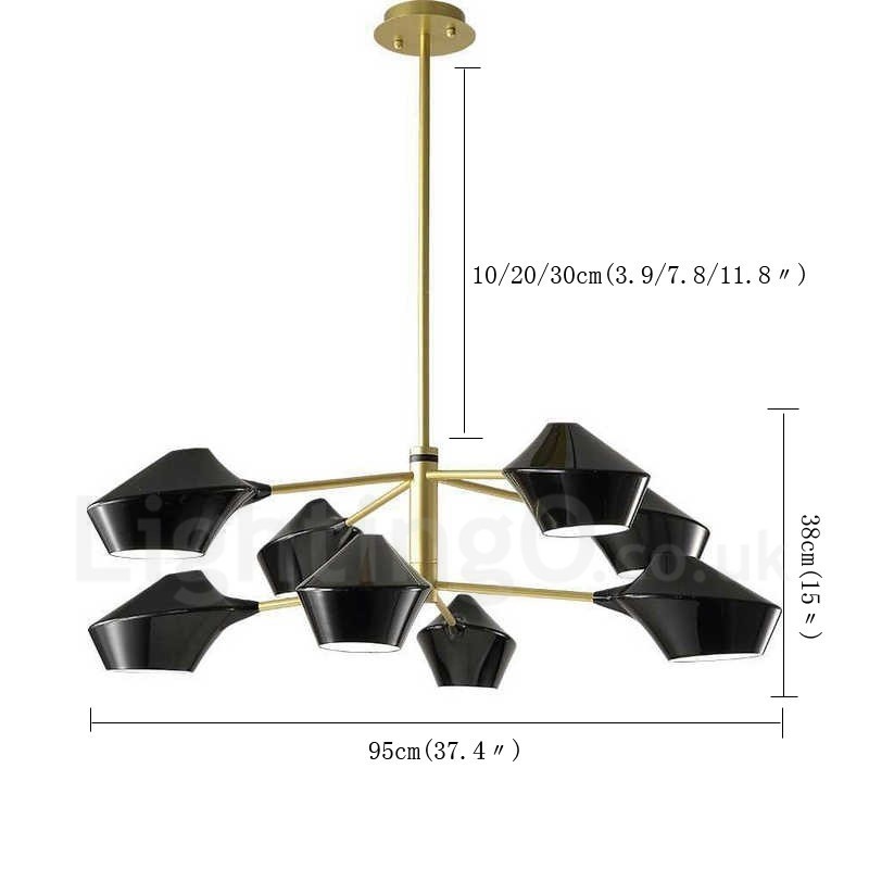 Lampadario retrò lineare a 2 livelli, 8 luci, paralumi in acrilico, nero e oro, per esterni e garage