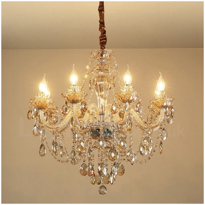 Lampadario in cristallo color cognac a 8 luci