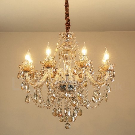 Lampadario in cristallo color cognac a 8 luci