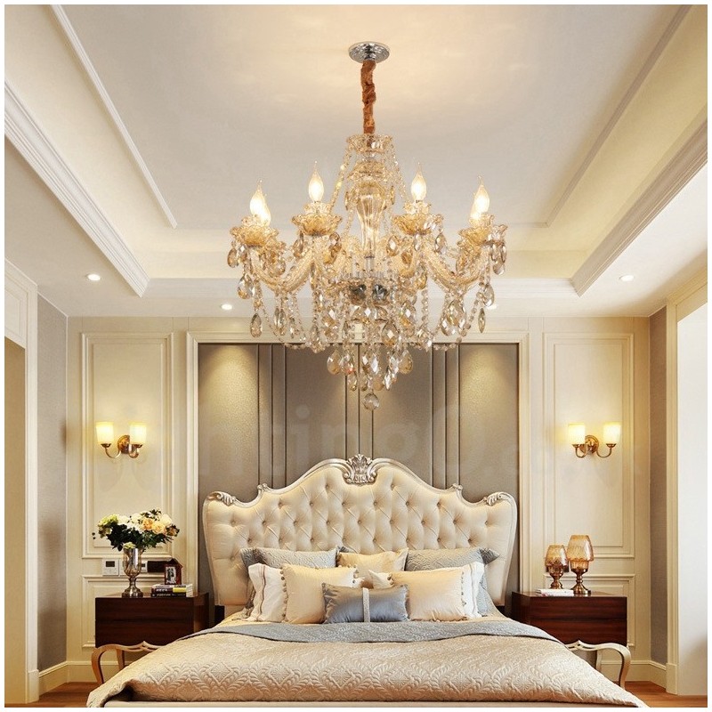 Lampadario in cristallo color cognac a 8 luci