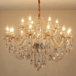 Lampadario in cristallo cognac a 18 luci (12+6) con candele, 2 livelli