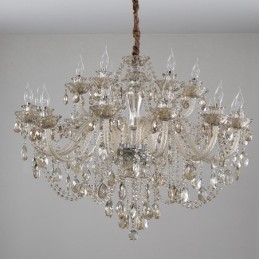 Lampadario in cristallo cognac a 18 luci (12+6) con candele, 2 livelli