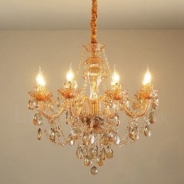 Lampadario in cristallo a 8 luci, candele ambra oro chiaro