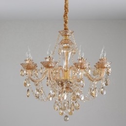 Lampadario in cristallo a 8 luci, candele ambra oro chiaro