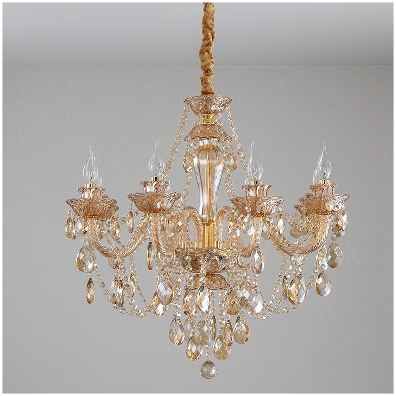 Lampadario in cristallo a 8 luci, candele ambra oro chiaro