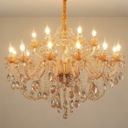 Lampadario a candela in cristallo 18 (12+6) luci ambra oro a 2 livelli