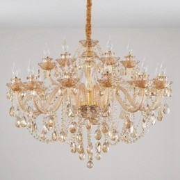 Lampadario a candela in cristallo 18 (12+6) luci ambra oro a 2 livelli