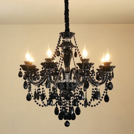 Lampadario a candela in cristallo nero a 8 luci