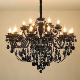 Lampadario a candela in cristallo nero a 18 luci (12+6)