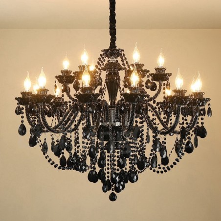 Lampadario a candela in cristallo nero a 18 luci (12+6)