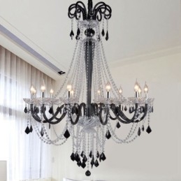 Lampadario a candela in cristallo nero retrò