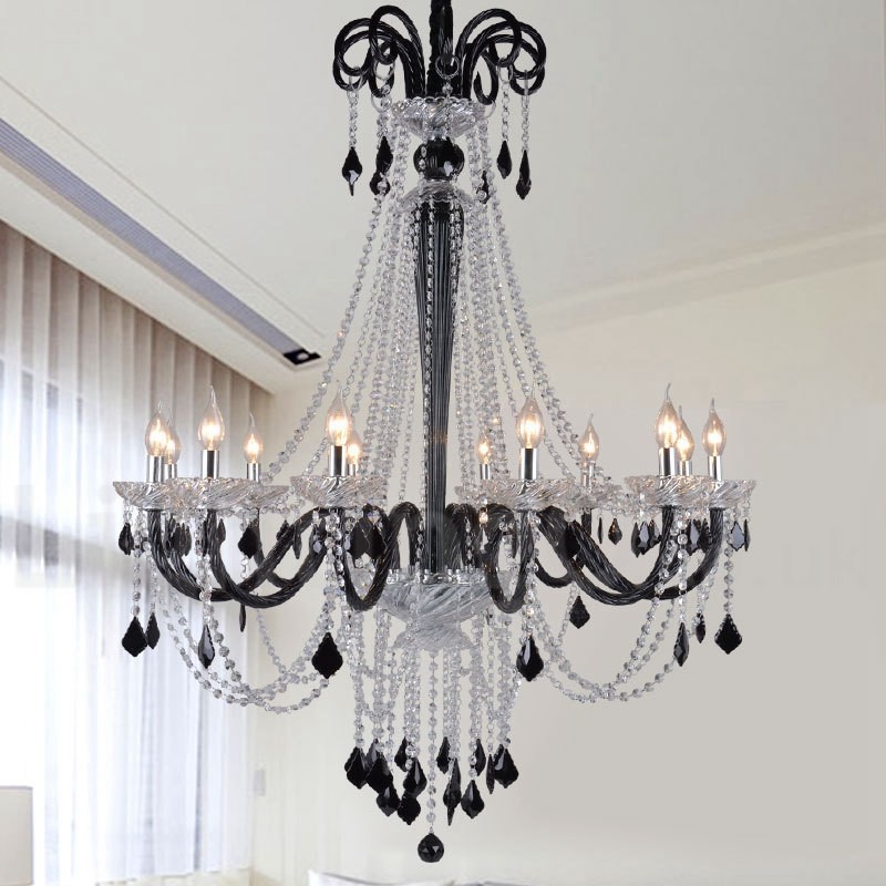 Lampadario a candela in cristallo nero retrò