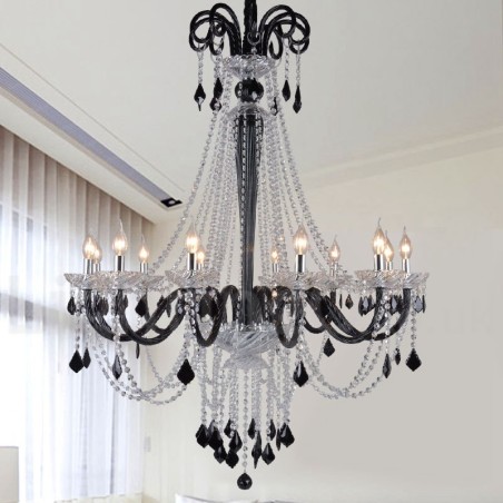 Lampadario a candela in cristallo nero retrò