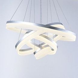 Lampadario a sospensione in acrilico con anello, LED integrato, 4 livelli, argento beige, 80 cm