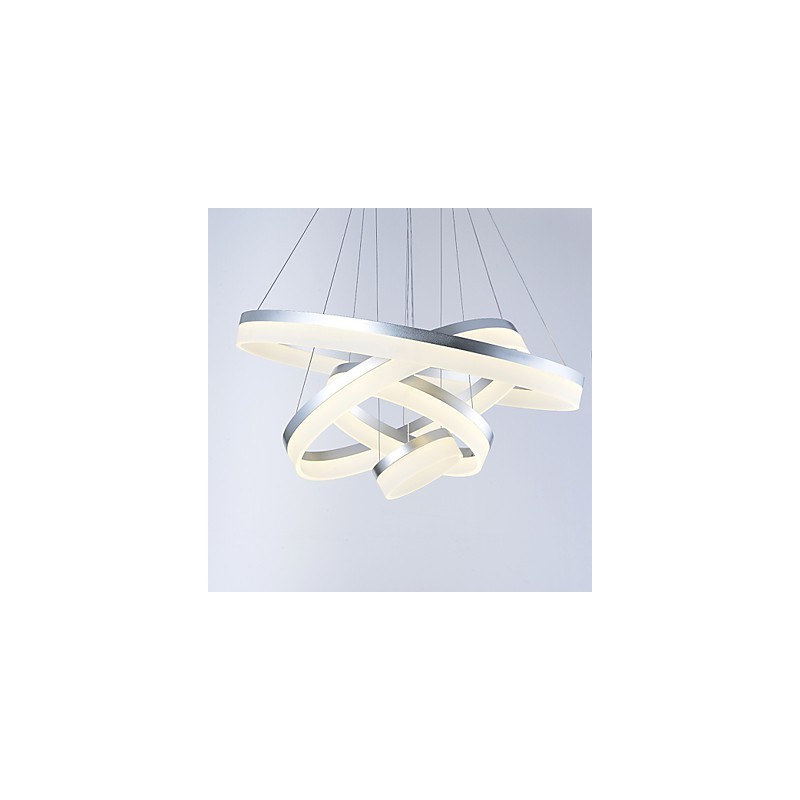 Lampadario a sospensione in acrilico con anello, LED integrato, 4 livelli, argento beige, 80 cm