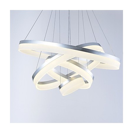 Lampadario a sospensione in acrilico con anello, LED integrato, 4 livelli, argento beige, 80 cm