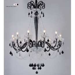 Lampadario a candela in cristallo nero retrò