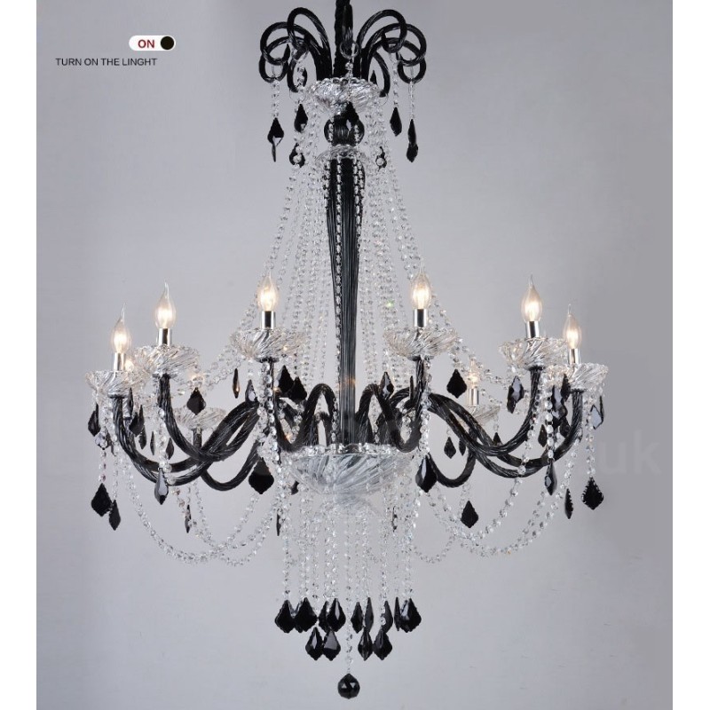 Lampadario a candela in cristallo nero retrò