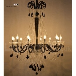 Lampadario a candela in cristallo nero retrò