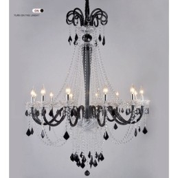 Lampadario a candela in cristallo nero retrò