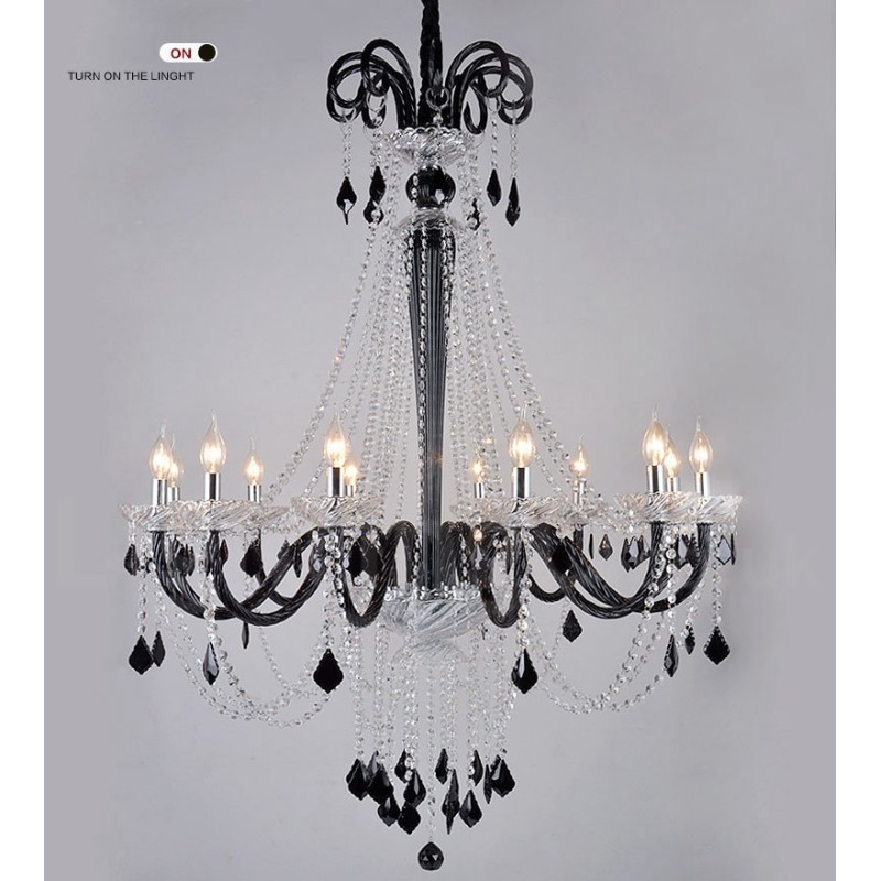 Lampadario a candela in cristallo nero retrò