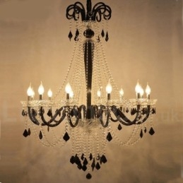 Lampadario a candela in cristallo nero retrò