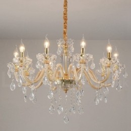 Lampadario candela in cristallo trasparente oro