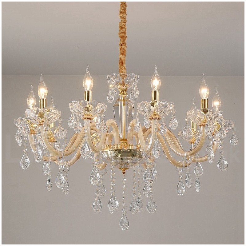 Lampadario candela in cristallo trasparente oro