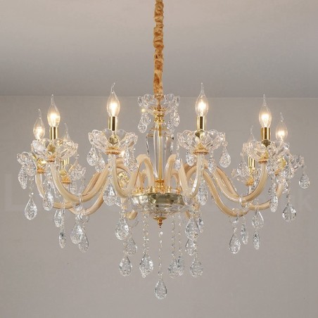 Lampadario candela in cristallo trasparente oro