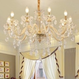 Lampadario candela in cristallo trasparente oro